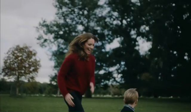 Kate was captured chasing her kids around a garden and laughing