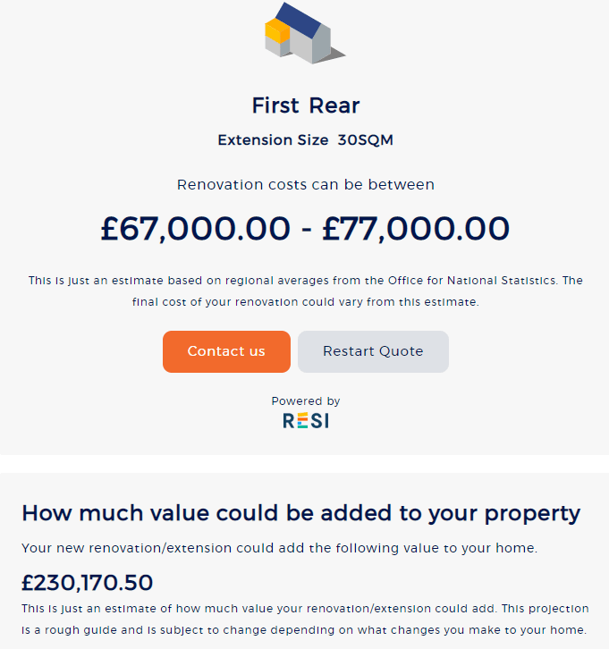 A 30 square metre extension on a detached house in London could add £230,000 in value