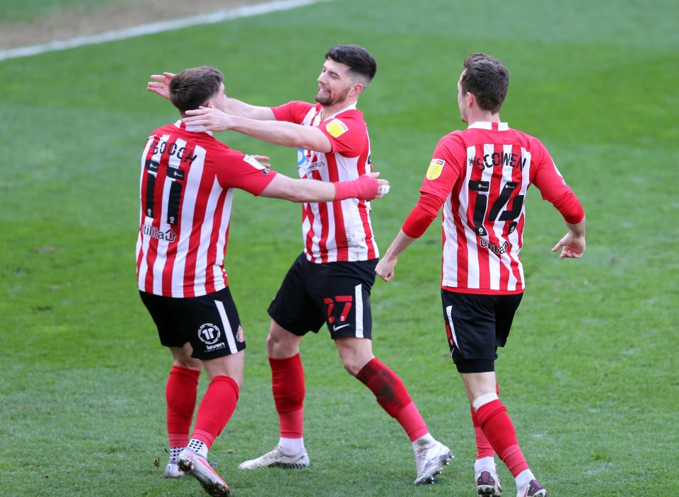 Lynden Gooch celebrates after he drew Sunderland moments before the break