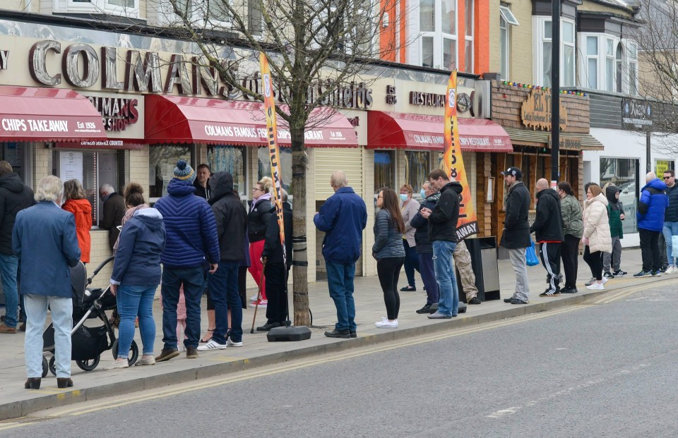 Crowds queue for fish and chips in South Shields, South Tyneside