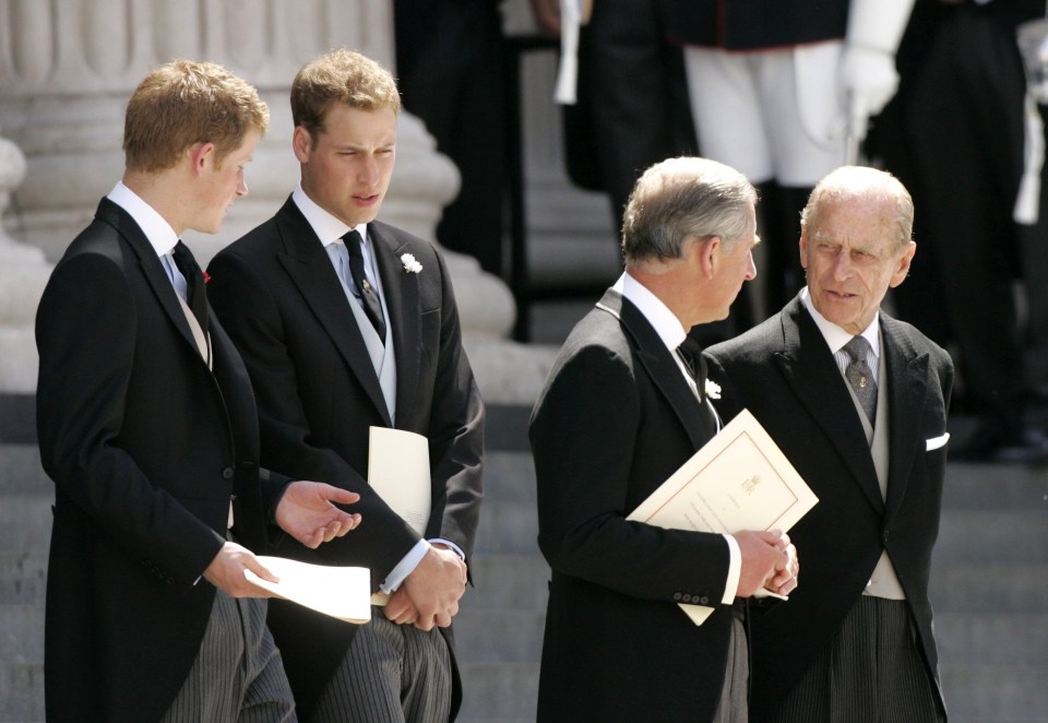 Prince Harry, Prince William, Prince Charles and Prince Philip at the Thanksgiving Service for the 80th birthday of Queen Elizabeth II