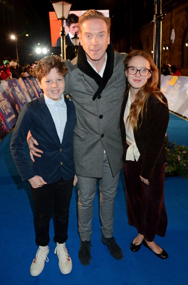 Damian Lewis, 50, with the couple's children, daughter Manon, now 14, and 13-year-old son Gulliver