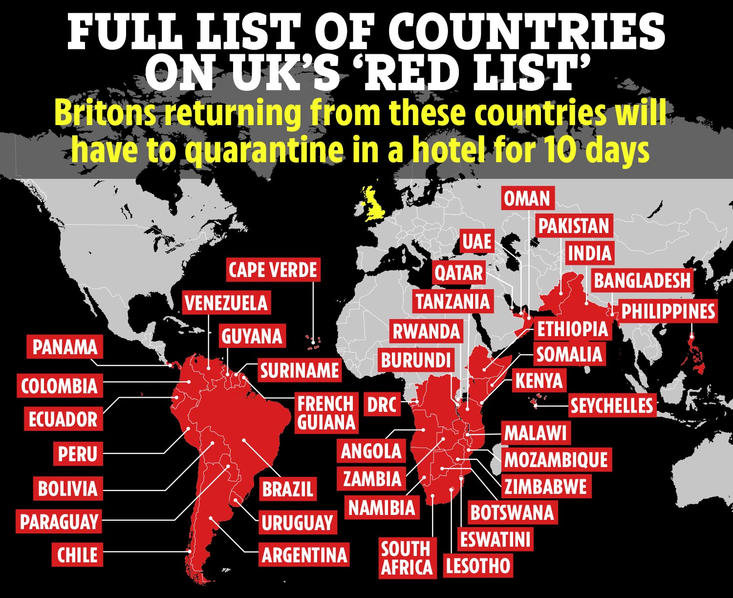 Some 40 countries - including India - are on the UK's 'red list'