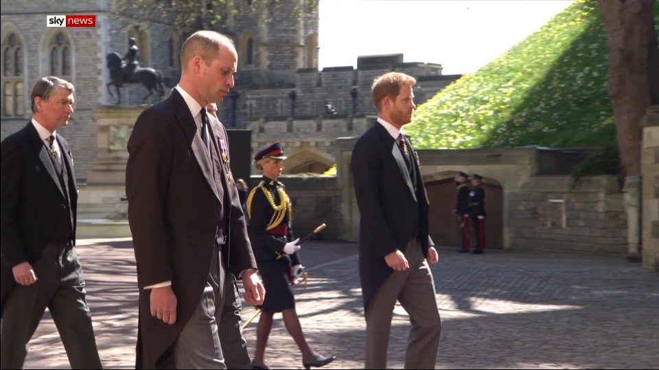 Harry is stood apart from William at Philip's funeral