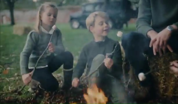 The family were filmed roasting marshmallows in the short video