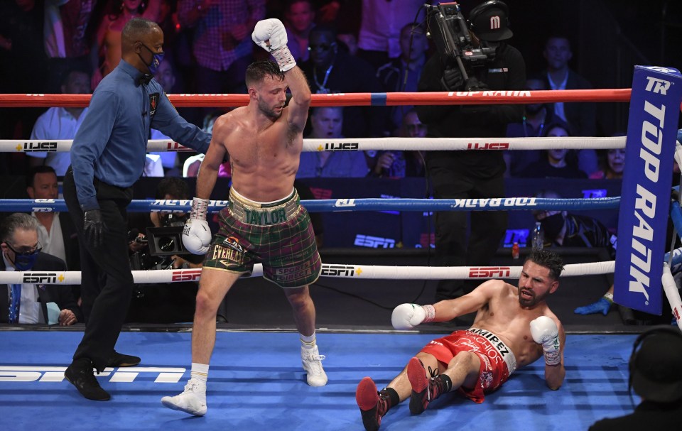 Josh Taylor dropped 10st rival Jose Ramirez twice but both times he bravely got up.