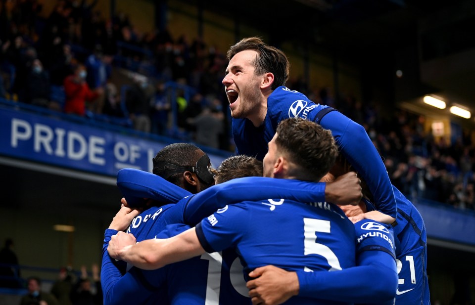 Chelsea celebrate their second goal at Stamford Bridge