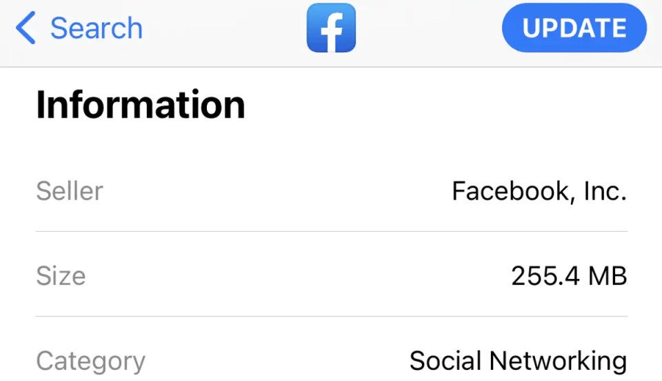 The Facebook app only requires 255.4MB