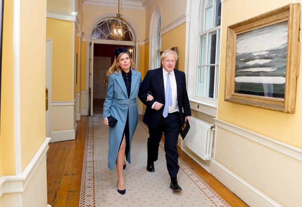 Boris Johnson and his fiancee Carrie Symonds in Downing Street