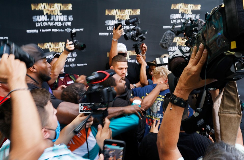 Jake Paul was attacked by Floyd Mayweather and his crew after stealing the boxer's hat