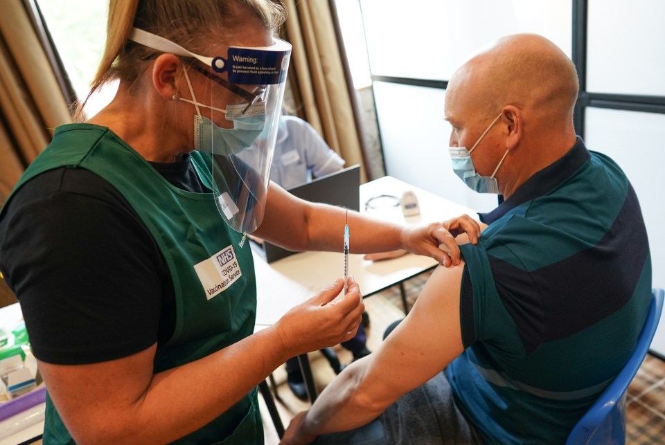 There is general confidence that vaccines should work against the Indian variant. Pictured: James Forster from Hexham receives his jab, May 13