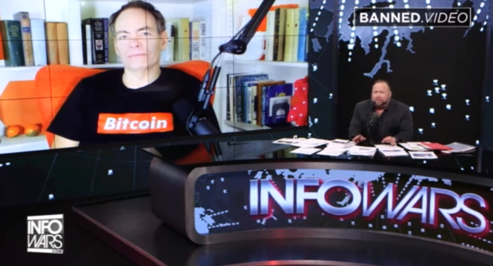 Max Keiser, left, gifted Alex Jones 10,000 Bitcoins - which he lost