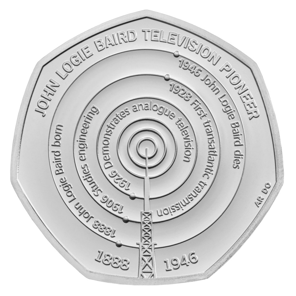 The coin features the Crystal Palace mast used by John Logie Baird