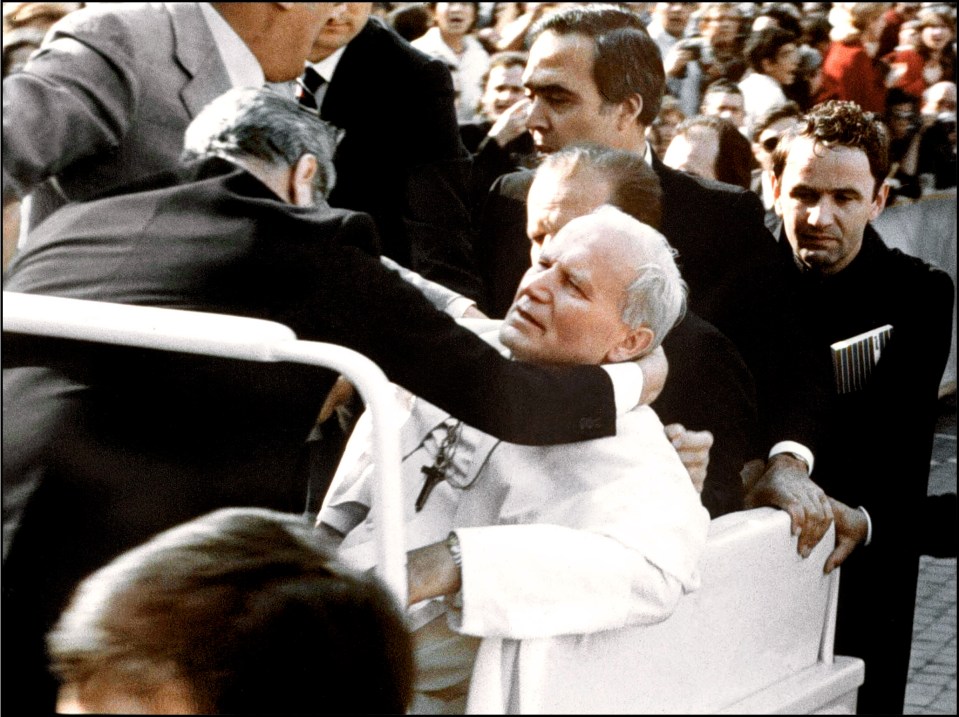 Pope John Paul II collapsed after being struck by four bullets