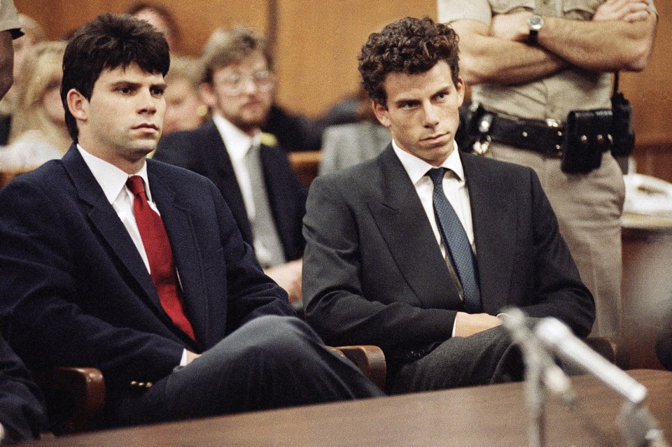 Lyle, left, and Erik Menendez sit in Beverly Hills Municipal Court