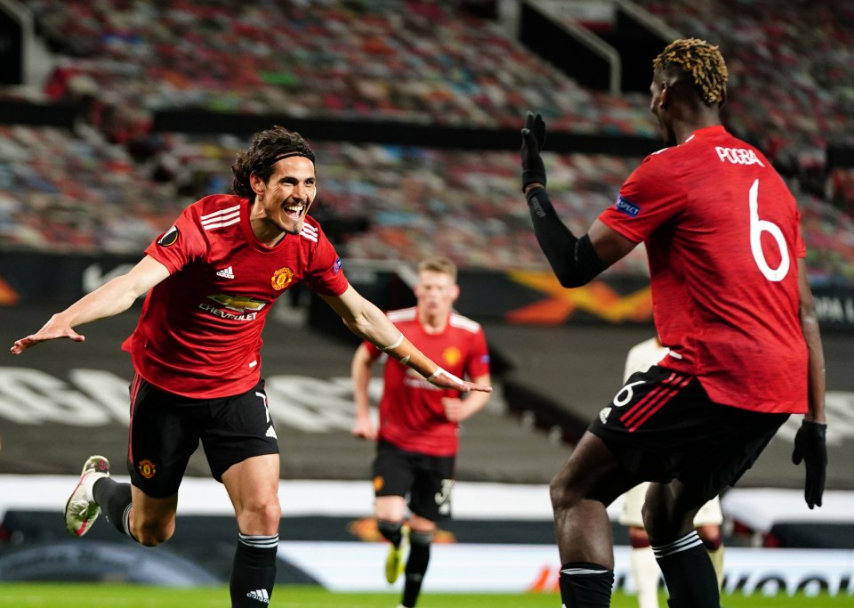 Edinson Cavani inspired United to a 6-2 thrashing of Roma in the Europa League last four