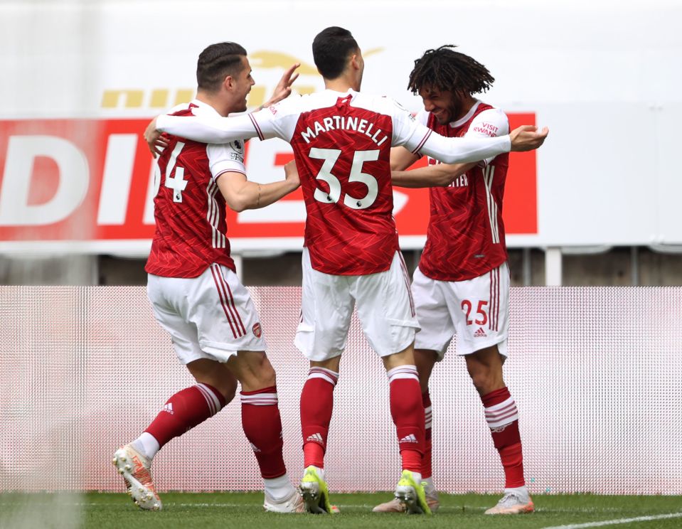 Arsenal's players celebrate their early goal