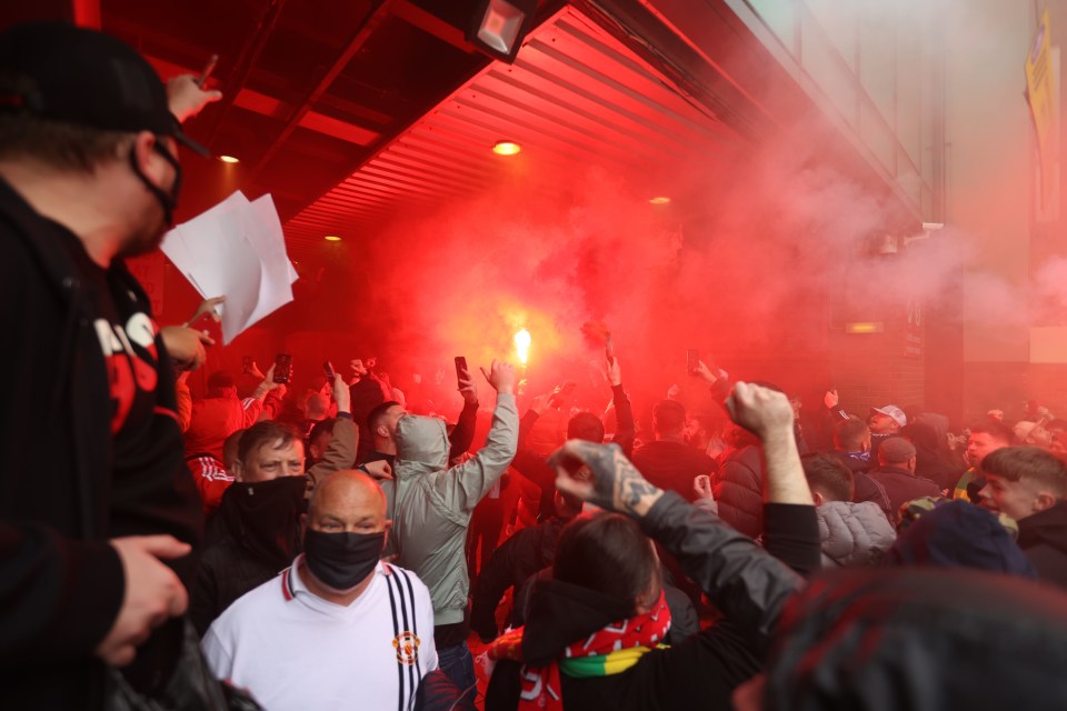 United fans gathered outside Old Trafford to protest against the Glazers