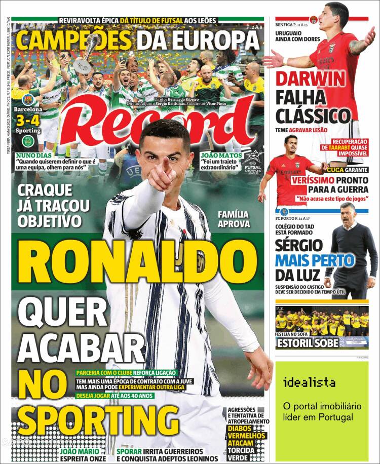 Portuguese outlet Record reports Cristiano Ronaldo's potential return to Sporting Lisbon is supported by his family