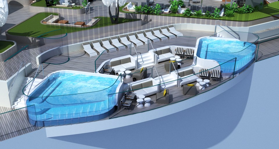 Celebrity has designed two pools with glass sides that hang over the edge of the ship for sky-high sea views