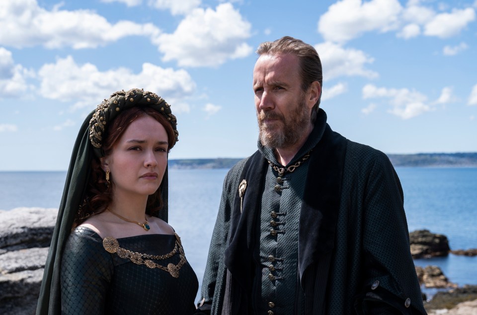 Rhys Ifans is also seen as Otto Hightower, the Hand of the King and close counsellor of King Viserys, alongside Olivia Cooke who plays his daughter, Alicent Hightower