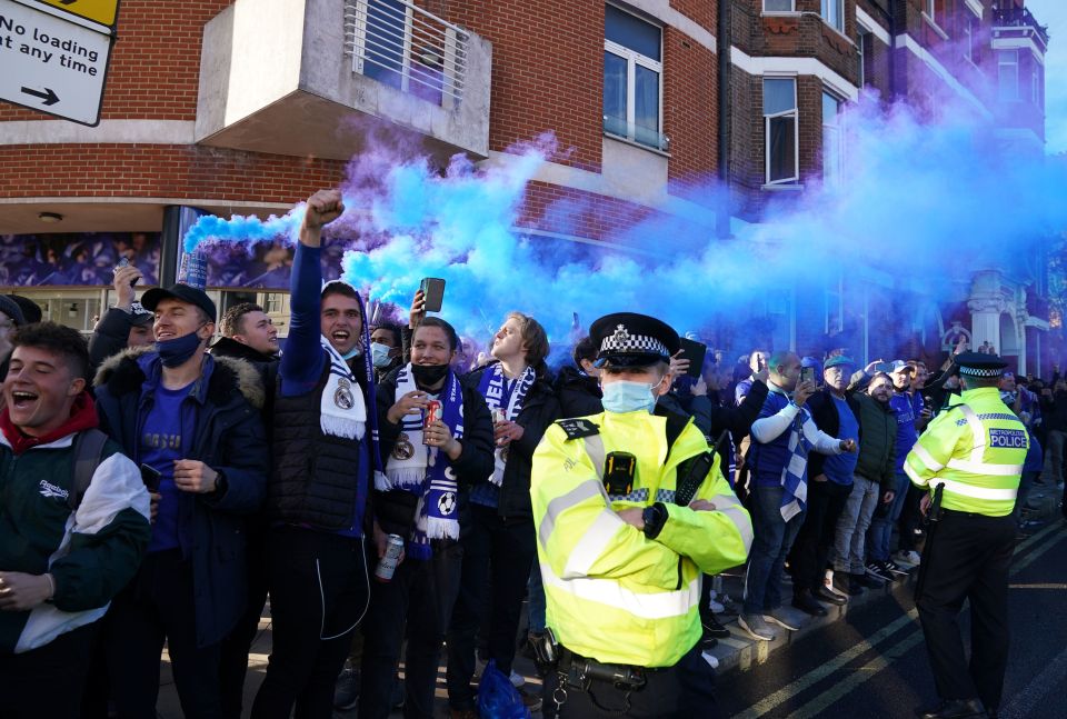 Hundreds of supporters gathered outside Stamford Bridge