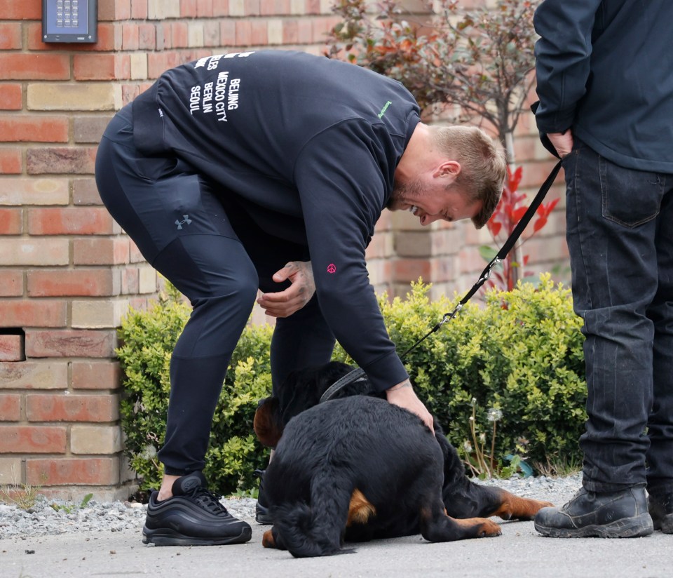 Dan looked in high spirits as he gave Tyson a tickle