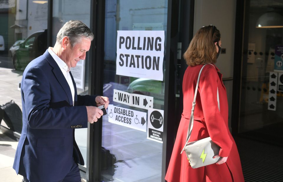 The Labour leader cast his ballot in north London with his wife Victoria