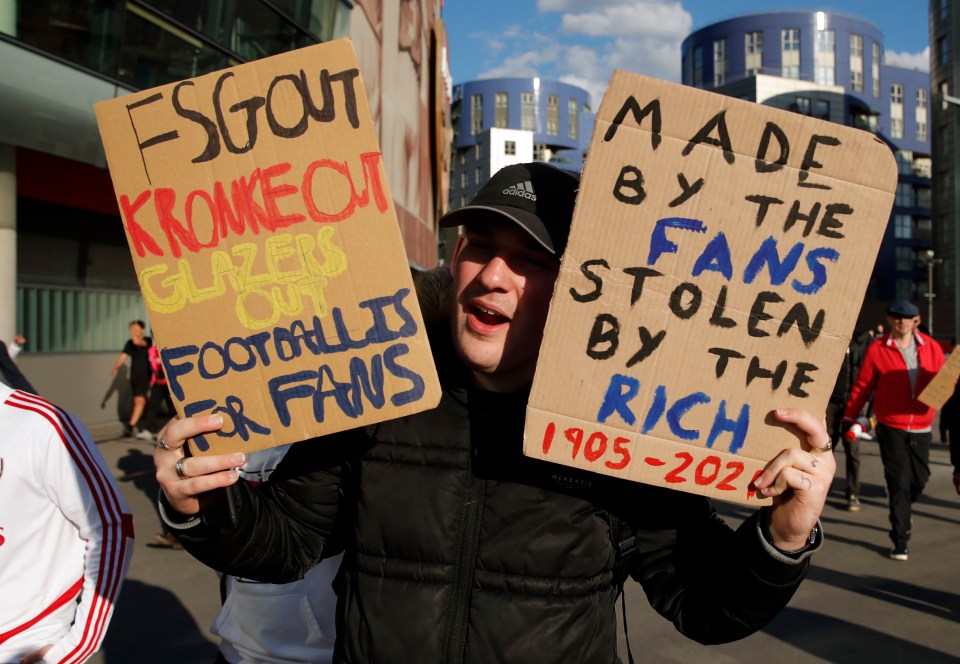 The protests came after Man Utd fans stormed Old Trafford on Sunday