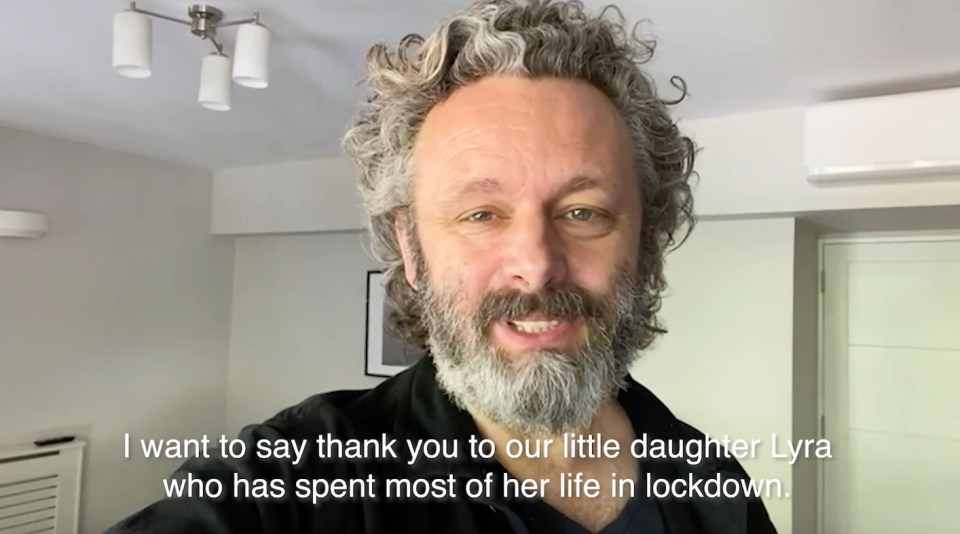 Good Omens actor Michael Sheen says he is grateful for his toddler in the video