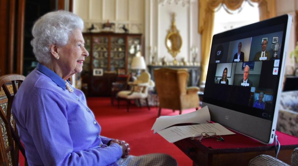 Her Majesty smiled during the video call from Windsor Castle