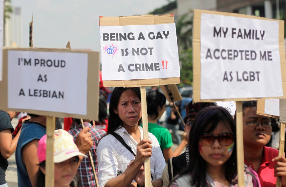 Protesters in Jakarta in 2011 - intolerance towards gay people has spread in recent years