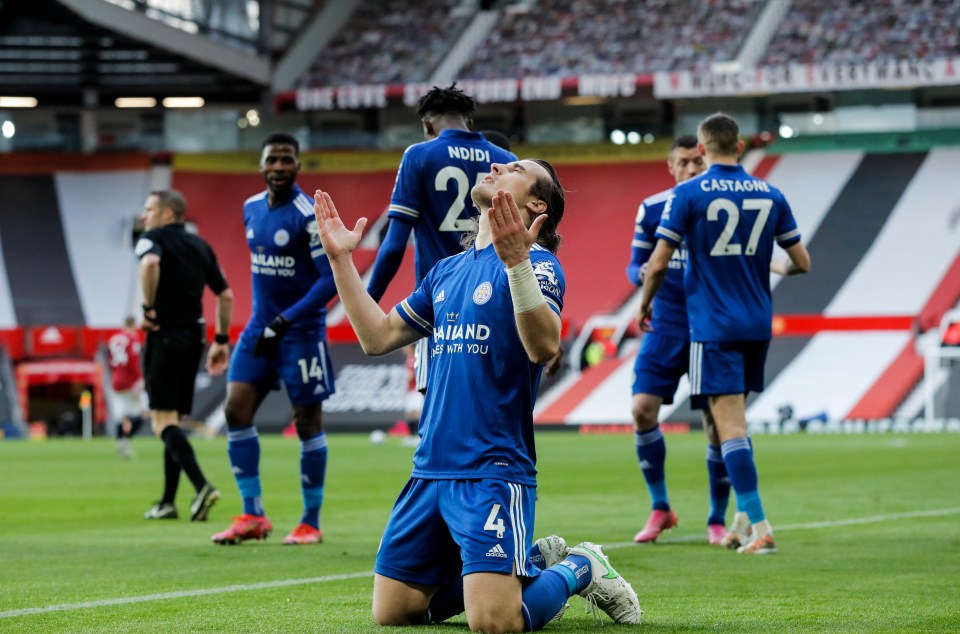 Turkish star Caglar Soyuncu enjoys his moment of glory for Leicester as his header sinks Man Utd and gives City the title