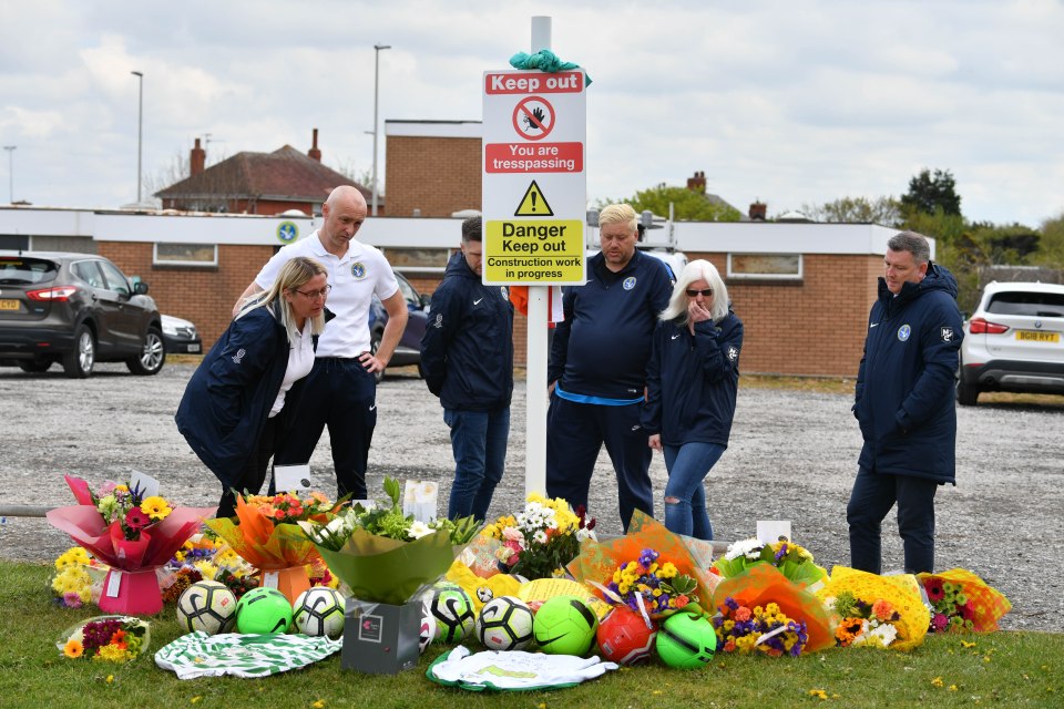 Flowers left on the playing field in Blackpool