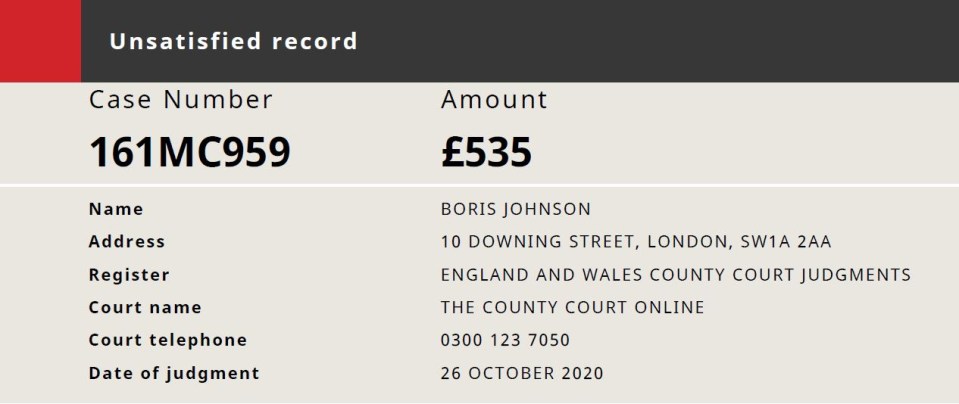 The 'unpaid debt' of £535 - which has now been struck out