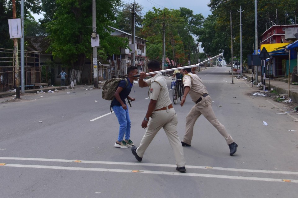 Cops in Assam have been enforcing new lockdown rules by punishing rule breakers