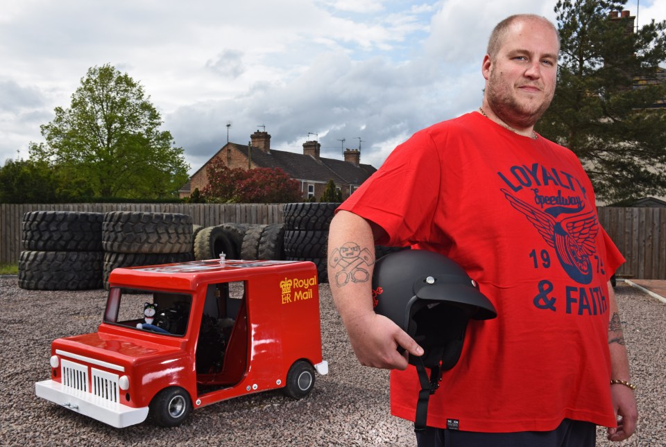 David towers over the van he has souped up