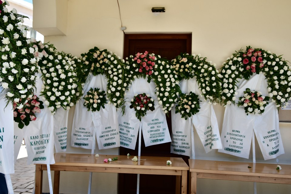 Wreaths left outside the Agia Paraskevi church on Alonnisos