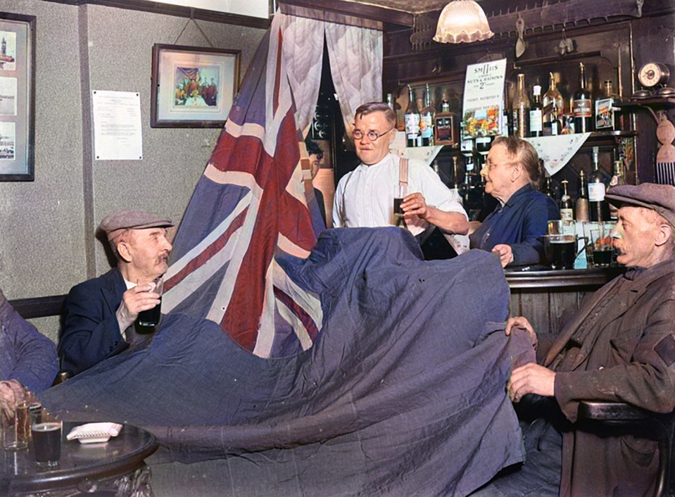 Boozers proudly display their British Legion flag in Greenhithe, Kent in 1935