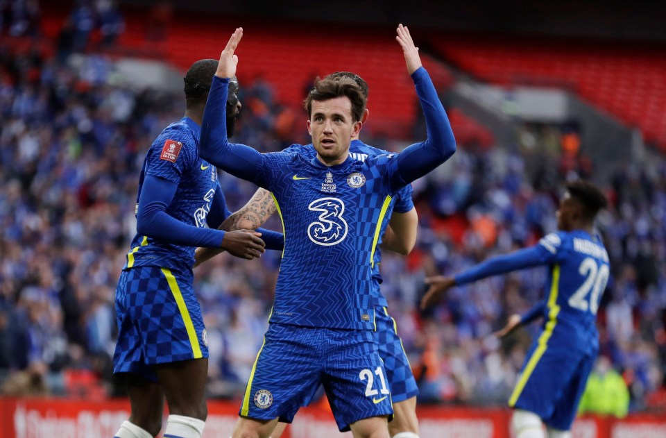 Chelsea sub Ben Chilwell celebrates what he thinks is an equaliser from his cross, only for VAR to intervene and rescue Leicester