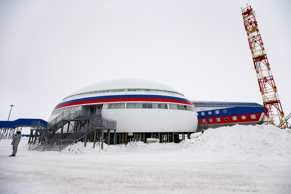 A soldier stands at a central atrium called the ‘Arctic Trefoil’