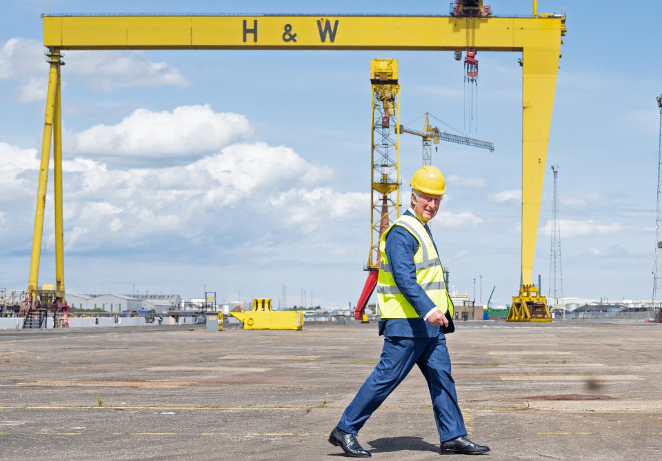 Prince Charles visits the Harland & Wolff shipyard in Belfast, Northern Ireland