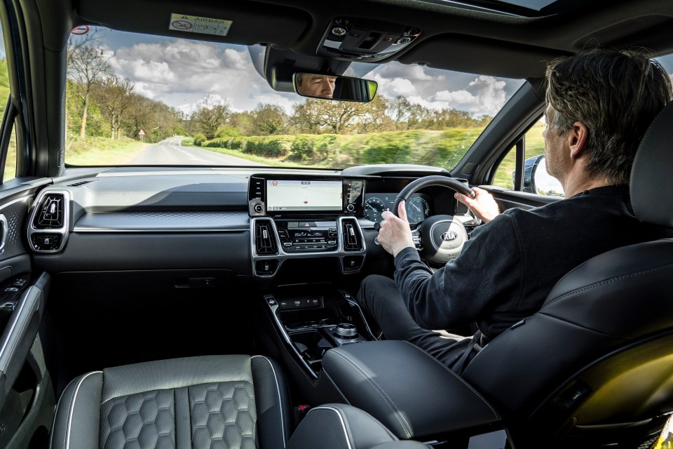 Sorento takes driver assistance tech to the next level. Indicate to turn left or right and a blind-spot camera feed pops up in the driver’s binnacle