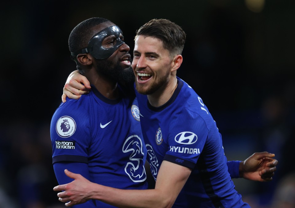 Jorginho is joined in celebration after doubling the lead