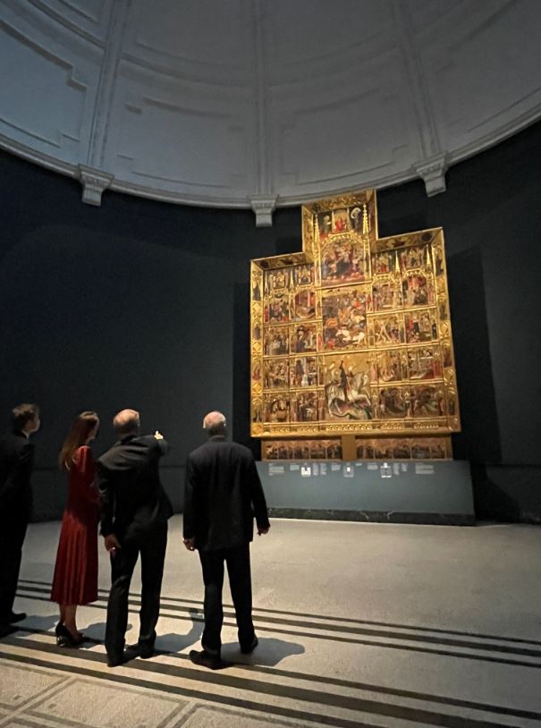 She was among the first to see two exhibitions at the V&A museum as it opened to the public