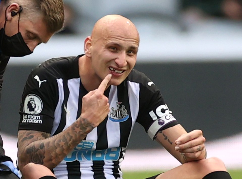 The Newcastle star was not grinning after he suffered the blow against Sheffield United