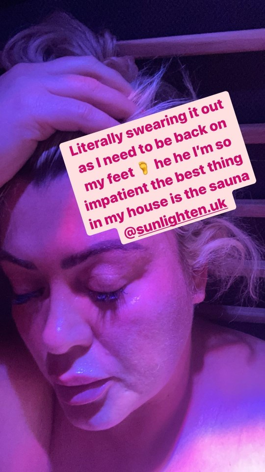 Gemma still looked glam as ever as she shared a picture of her sweating in her home sauna