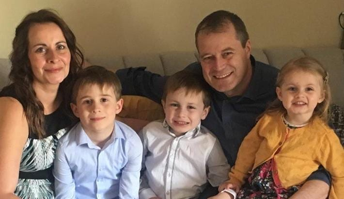 Deirdre Morley, 44, and Andrew McGinley with their three children Conor, Darragh, three-year-old Carla