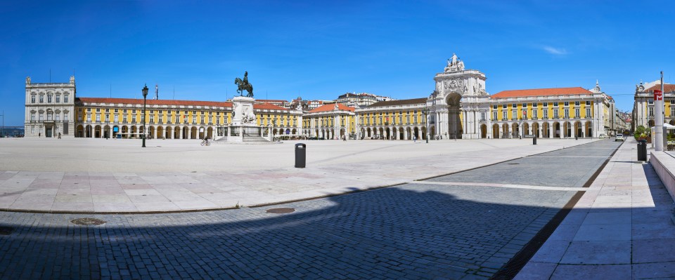 The stunning Praca do Comercio plaza, with its harbour views and neo-classical collonaded buildings, was almost empty