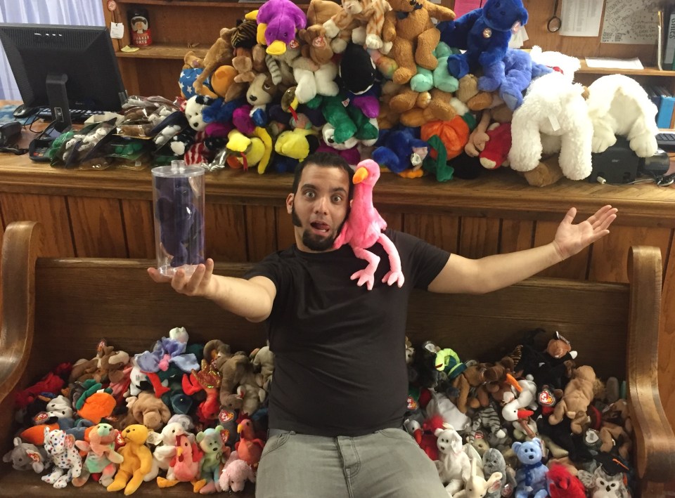 Jesse pictured with an extensive Beanie Baby collection